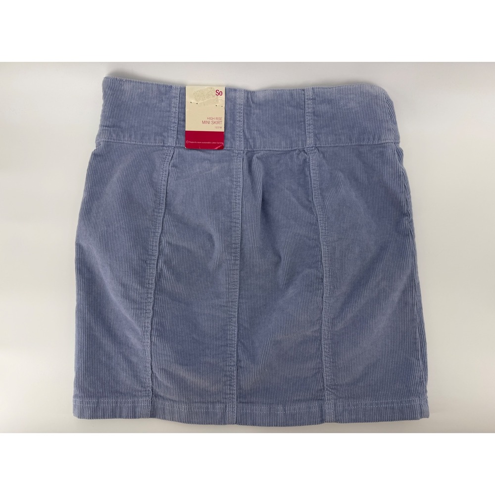 SO High Rise Corduroy Mini Skirt Blue Gray Front‎ Slit Size 13/31W NEW